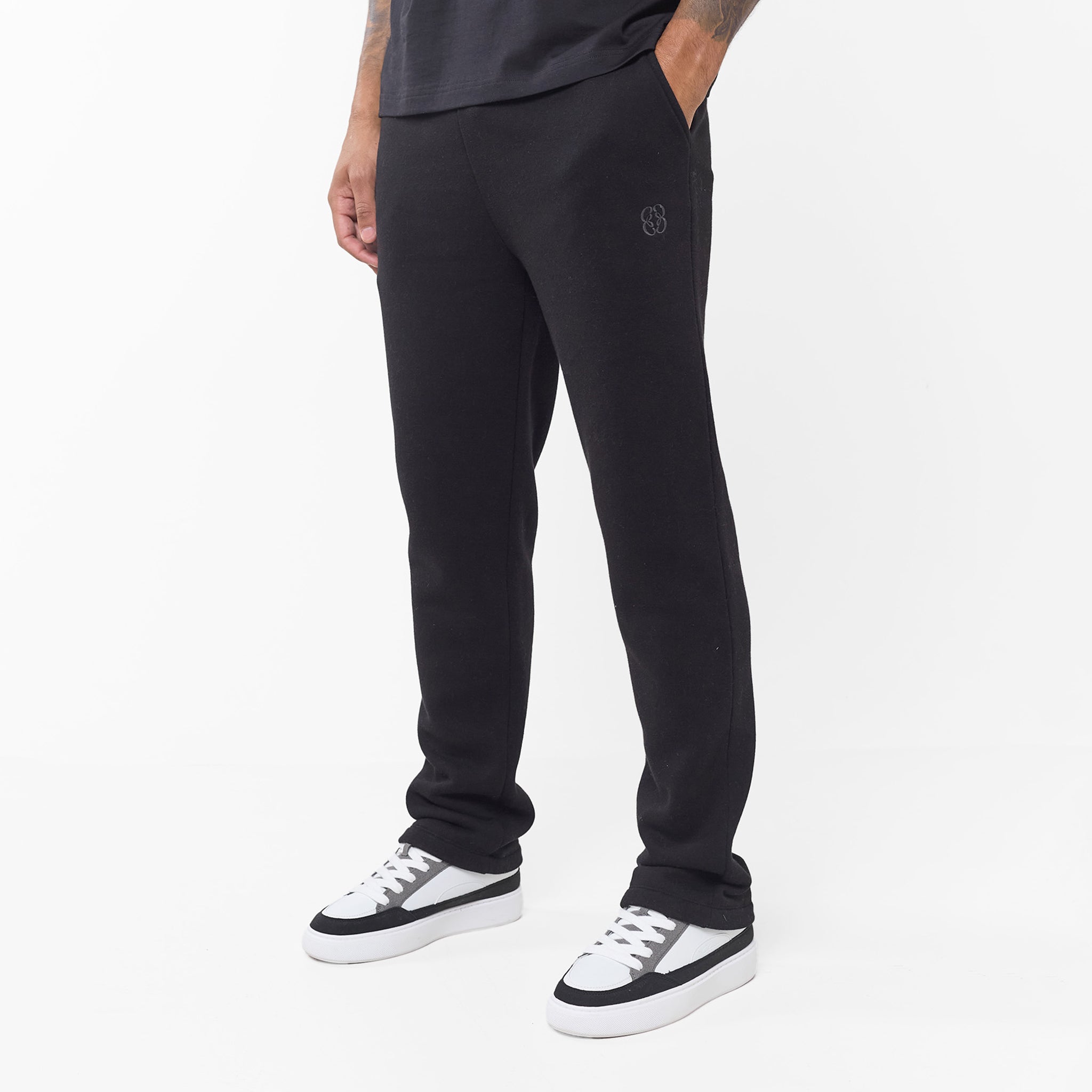 Embroidered Icon Open Hem Jogger Pants for Women - Comfortable Black Lounge Pants for Yoga, Running & Casual Wear