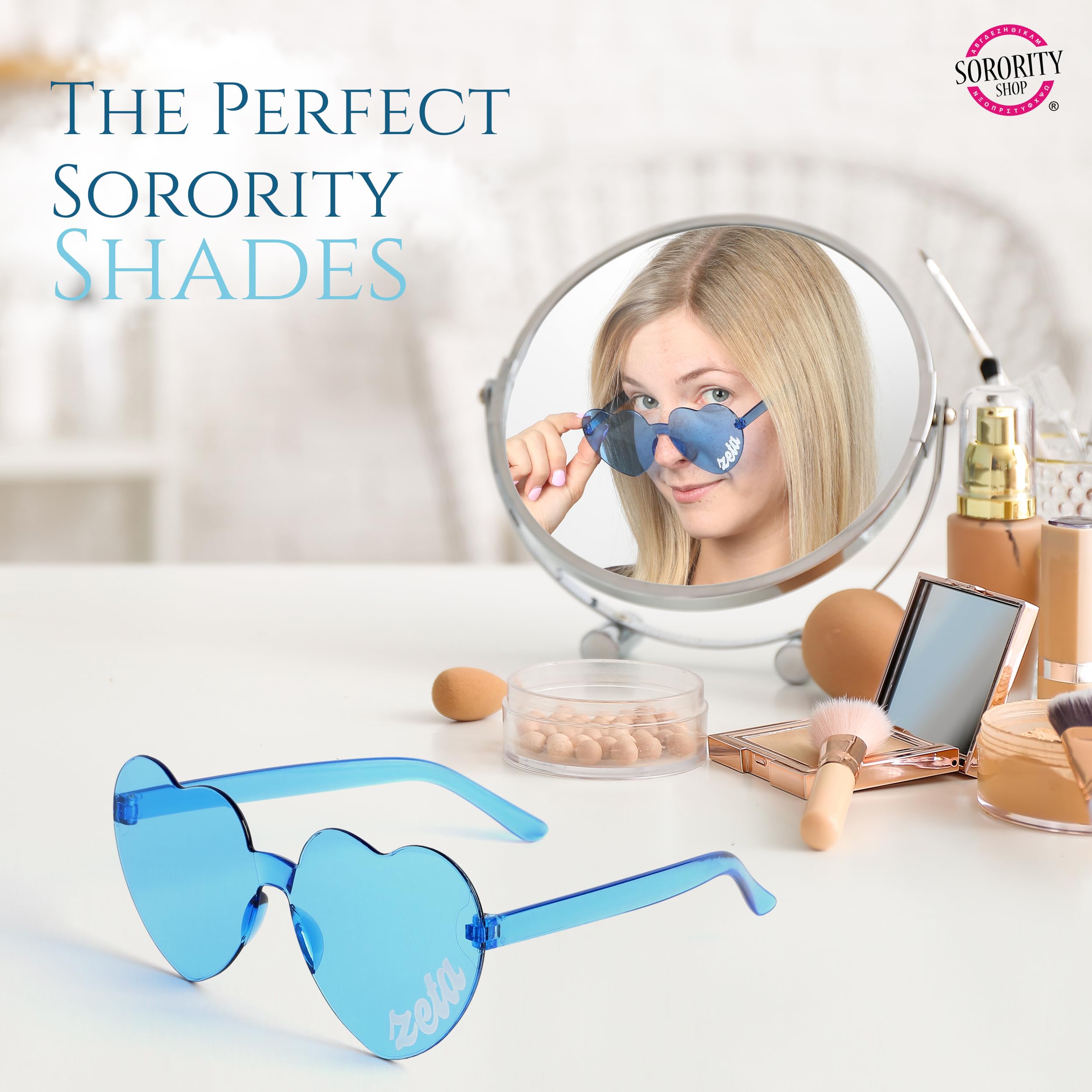 Zeta Tau Alpha Sorority Sunglasses - Heart Shaped UV Protection Glasses with ZTA Logo | Greek Letter Organization Accessories | Perfect for Big/Little Reveal, Bid Day & Sisterhood Events