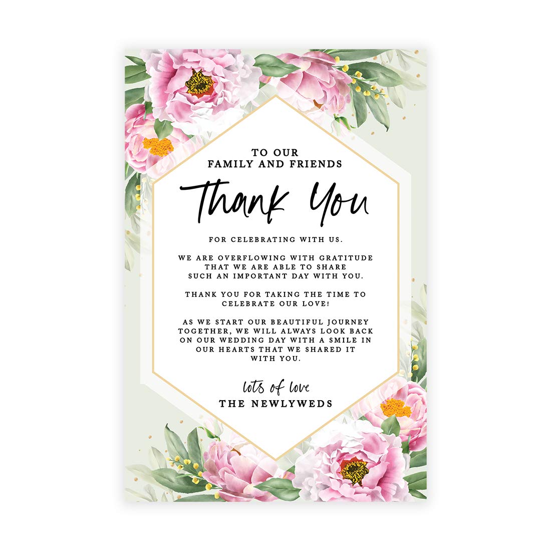 Elegant Peonies Wedding Thank You Cards - 56-Pack Classic Place Setting Cards for Wedding Reception, Dinner Plates & Table Decor (4 x 6 Inch) - Perfect for Guest Seating, Family & Friends - Ideal for Bridal Showers, Anniversary Parties & Formal Events