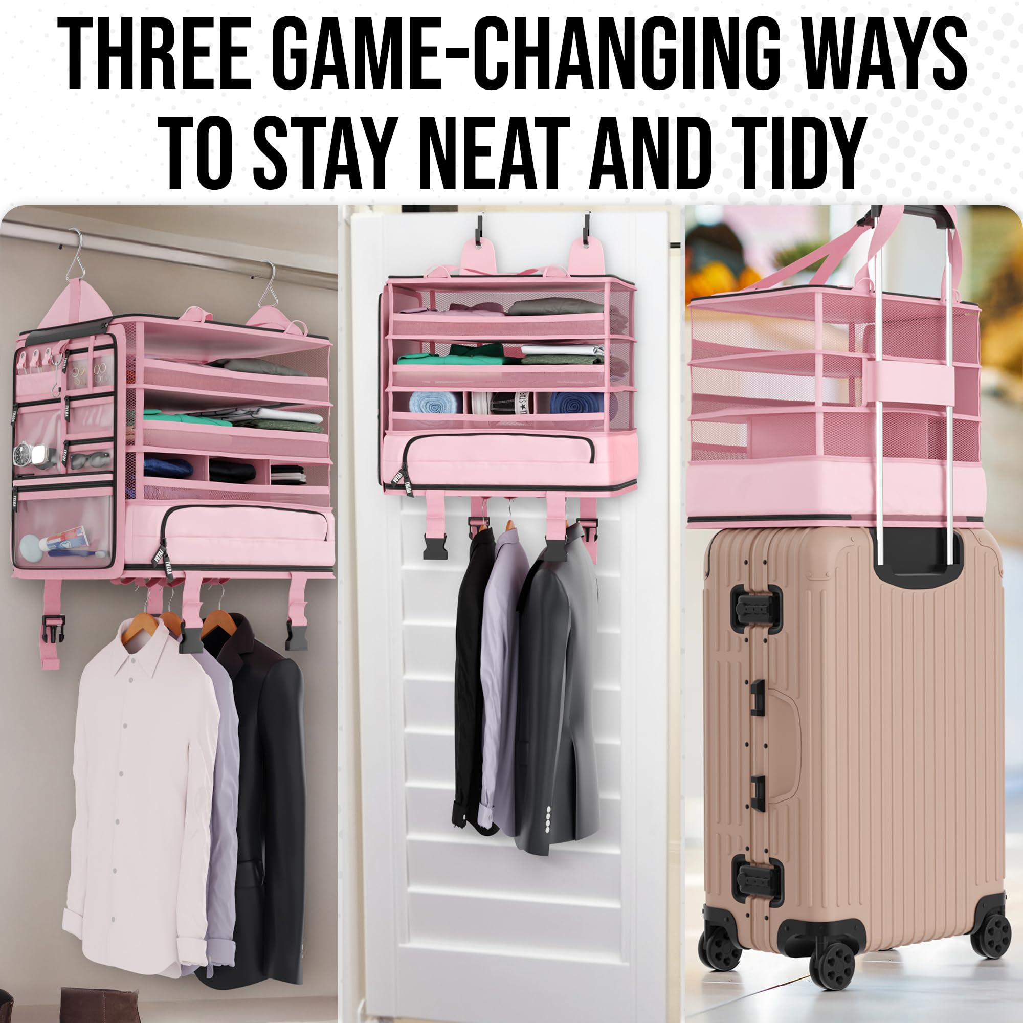 Voyaj Hanging Suitcase Organizer for Travel - Carry On Closet Luggage Organizer with Wrinkle-Free Packing | Perfect for Business Trips, Vacations & Weekend Getaways