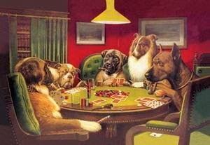 St. Bernard Dog Poker Art Print - 'Is the St. Bernard Bluffing?' Fine Art Canvas (20x30 Inches) - Perfect for Living Room, Office & Pet Lover Gifts