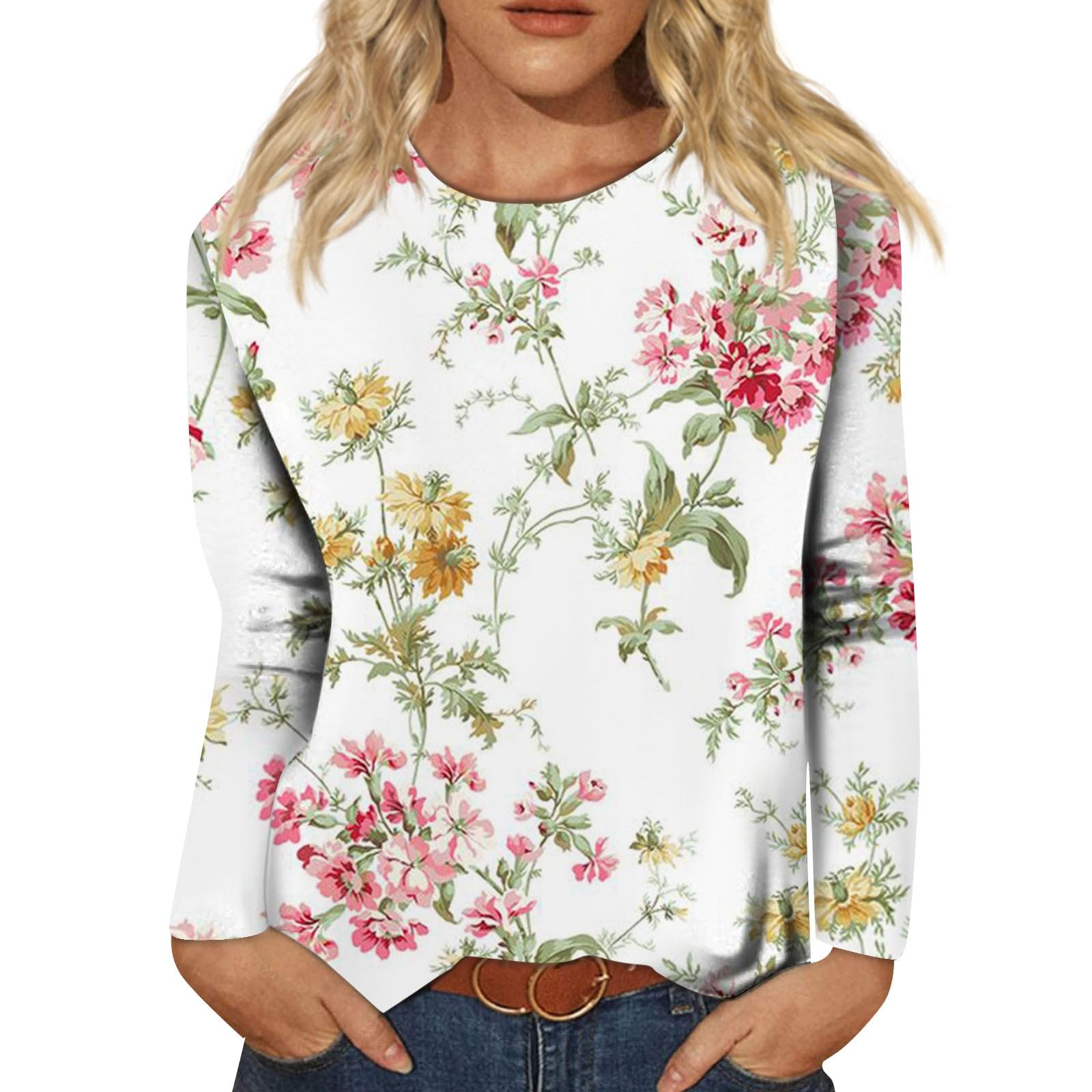 Women's Long Sleeve Crew Neck Boho Tunic Top - Flowy Loose Fit Casual & Dressy Spring Blouse - Plus Size Green XL - Perfect for Office Wear, Weekend Outings & Boho Chic Fashion