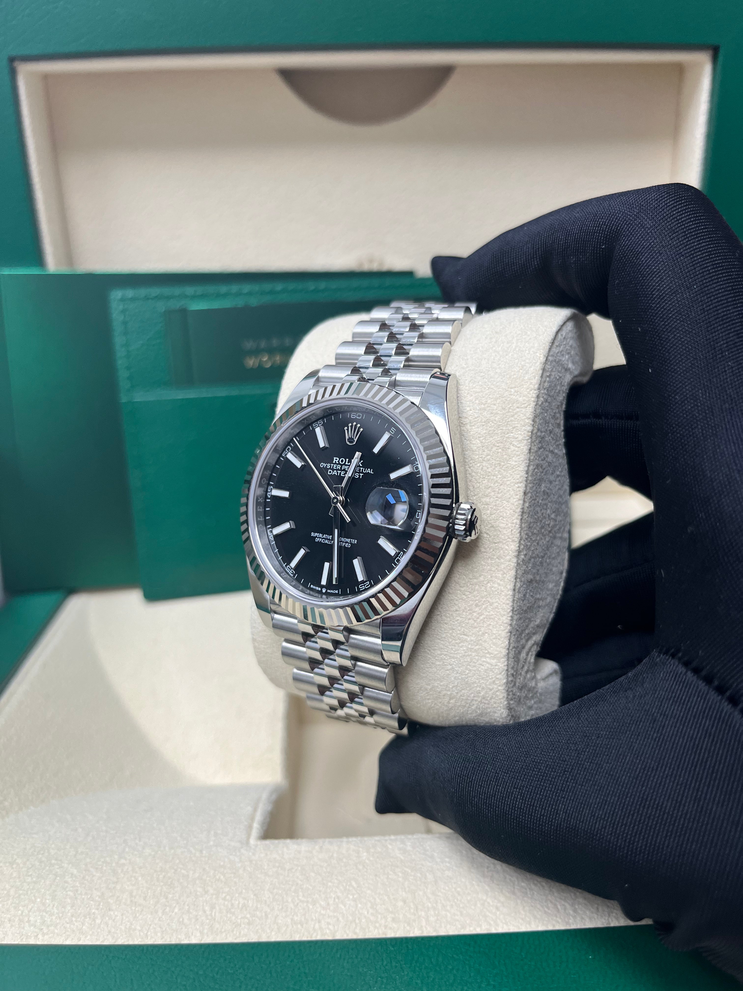 Rolex Datejust 41 Men's Watch - Stainless Steel & White Gold, Black Index Dial, Fluted Bezel, Jubilee Bracelet (Ref# 126334) | Luxury Dress Watch for Business & Formal Occasions