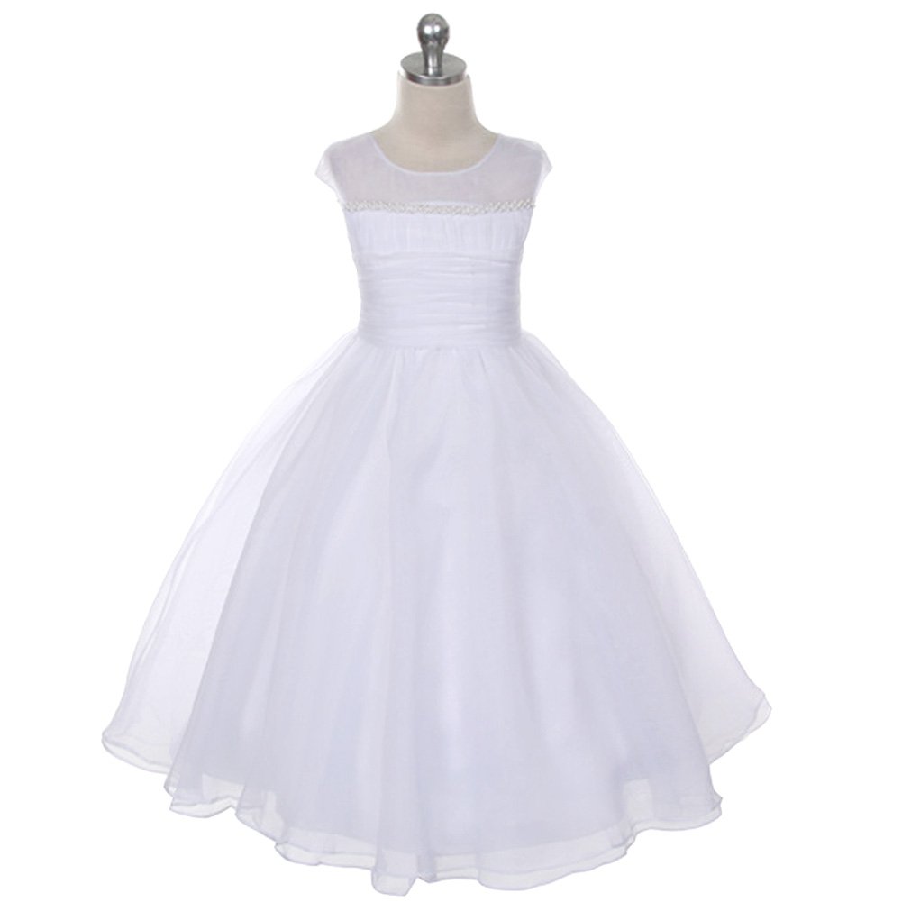 Girl's White Pearl Satin Organza First Communion Dress - Size 4 | Elegant Flower Girl & Baptism Gown for Special Occasions