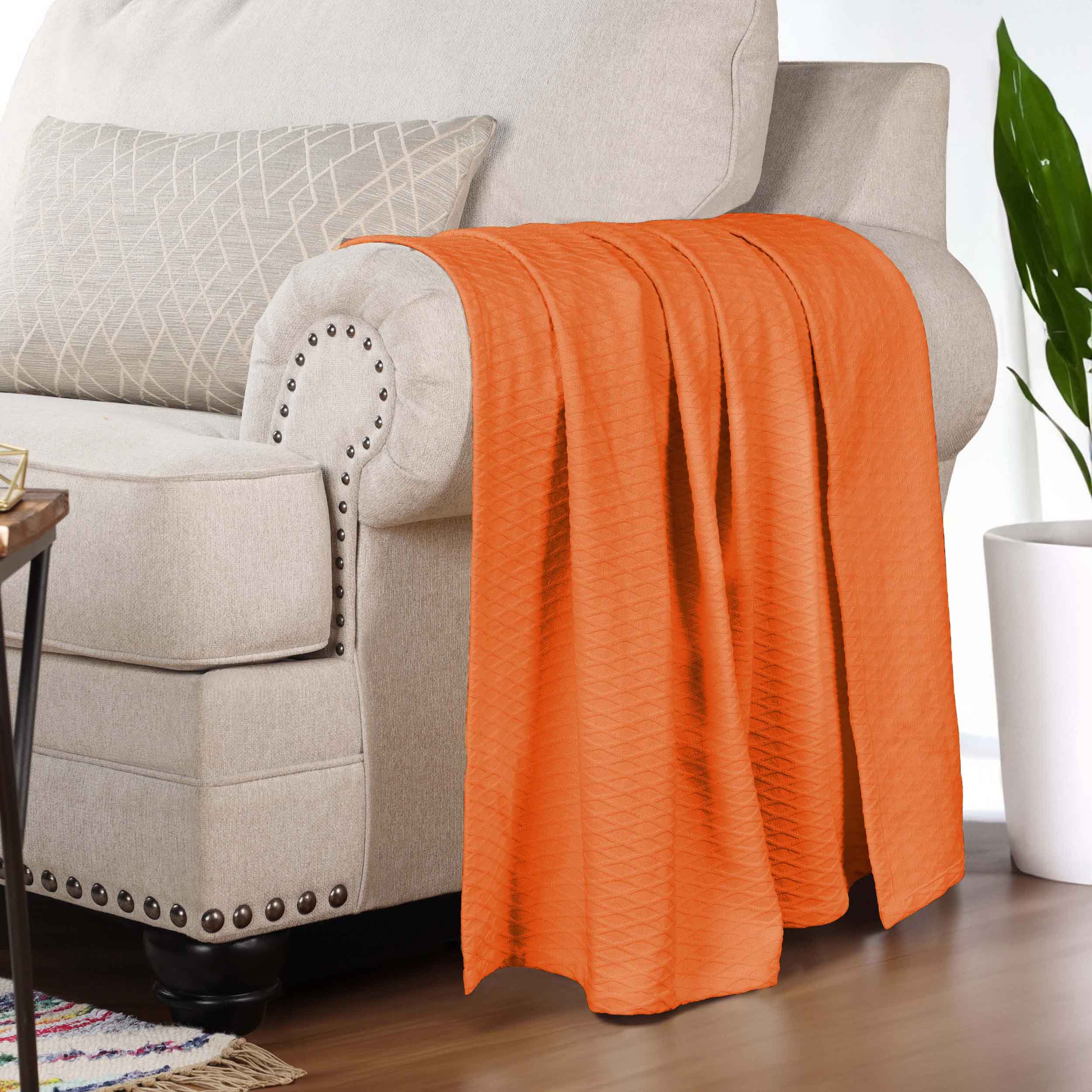 Premium Cotton All-Season Diamond Pattern Bed Blanket & Sofa Throw - Soft Cozy Blanket for Bedroom, Living Room, Travel and Gift Giving