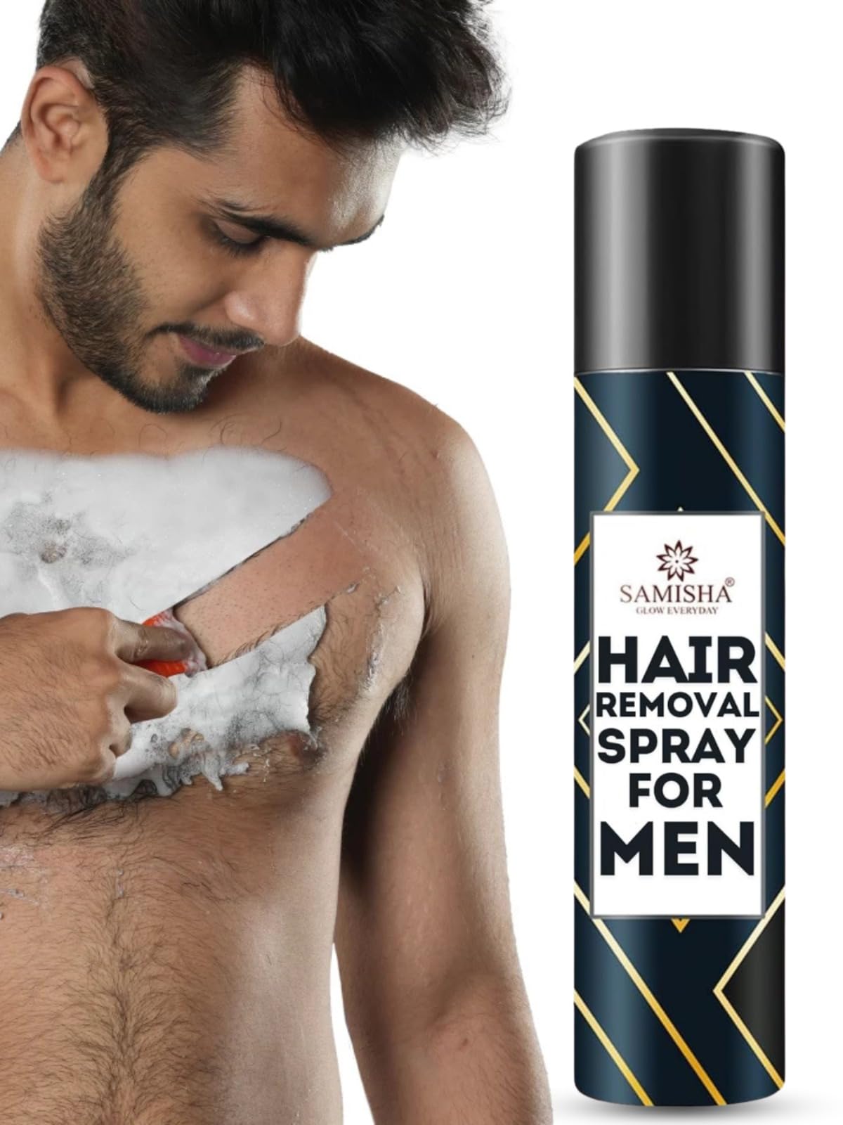 Samnyte Men's Hair Removal Spray for Private Parts & Body - Instant Hair Remover Cream Spray with Wax Stick (1 Count) | Gentle Formula for Sensitive Skin | Perfect for Bikini Line, Chest & Back