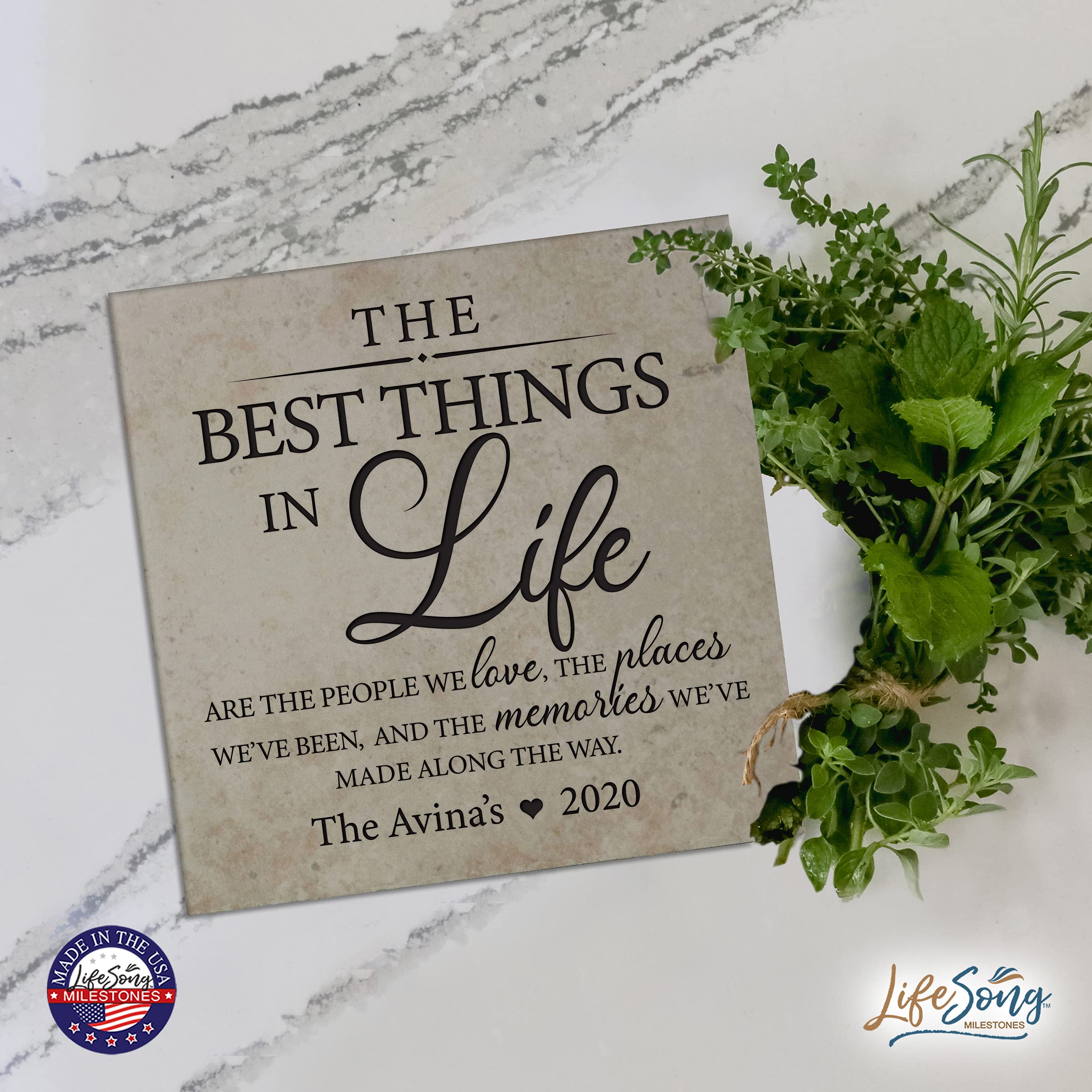 LifeSong Milestones Personalized Ceramic Trivets - 5.75x5.75 Inch Heat Resistant Kitchen Decor for Table Protection | Perfect for Dining, Living Room & Home Office | Family Keepsake Gift Idea (The Best Things)