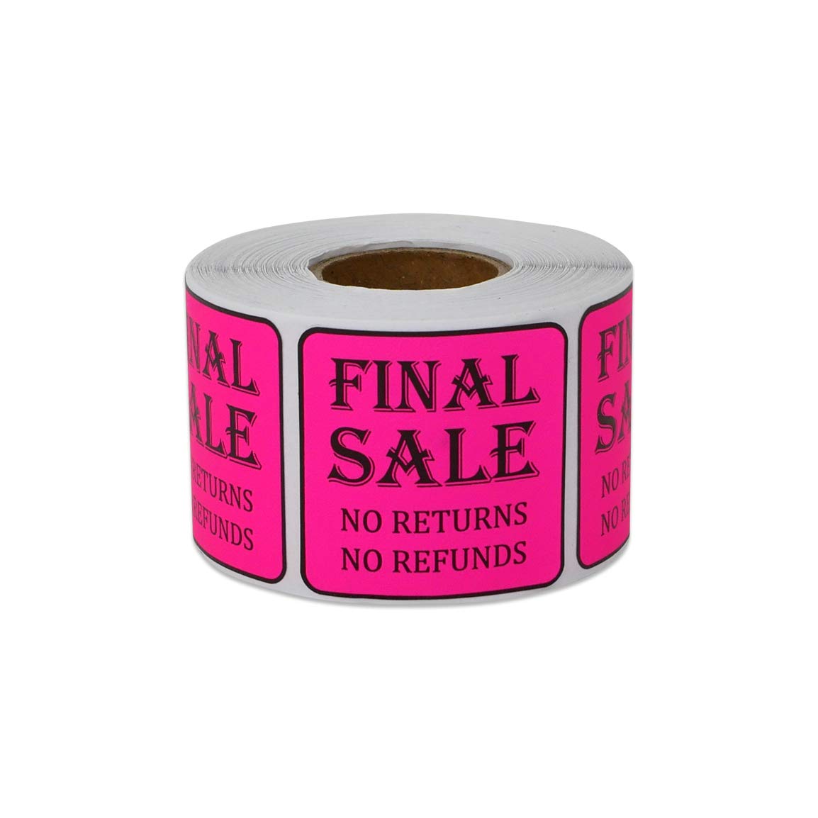 Final Sale Stickers - No Returns No Refunds - 1.5 x 1.5 Inch Neon Pink Square Labels for Retail, Grocery, Clearance, Garage & Yard Sales - 300 Labels per Roll - Perfect for Pricing, Discounts & Inventory Management