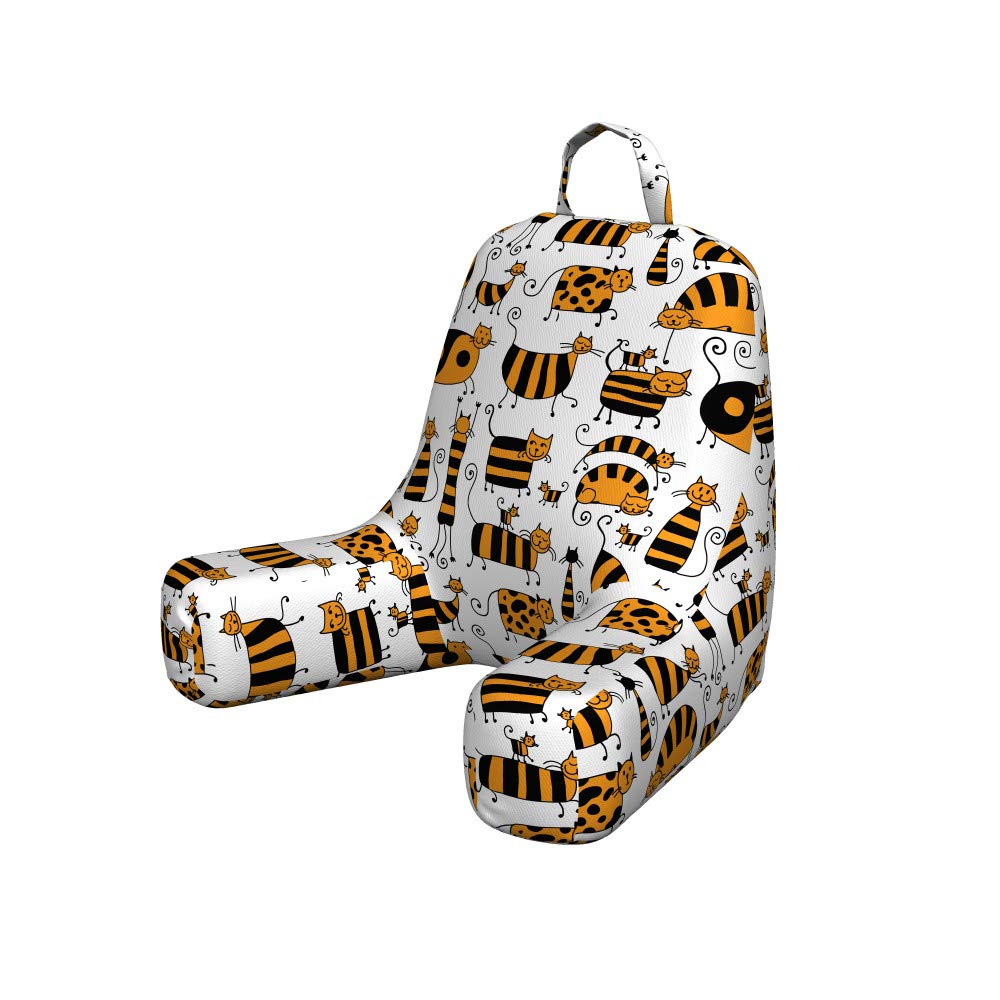 Ambesonne Striped Kitten Reading Pillow Cover - Soft Fabric Cat Cartoon Design in Orange & Charcoal Grey - Perfect for Bed Rest, Reading Nook & Nursery Decor