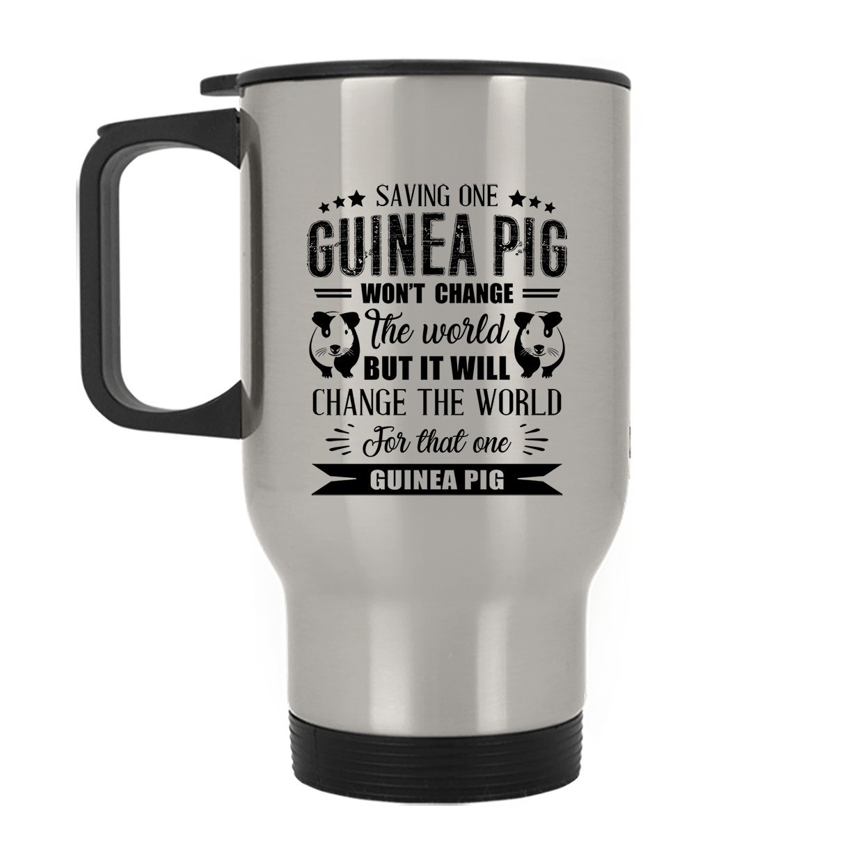 Guinea Pig Travel Cup - Insulated Coffee Travel Mug with Lid, Stainless Steel Silver Tumbler for Hot & Cold Drinks - Perfect for Commuting, Camping, and Office Use