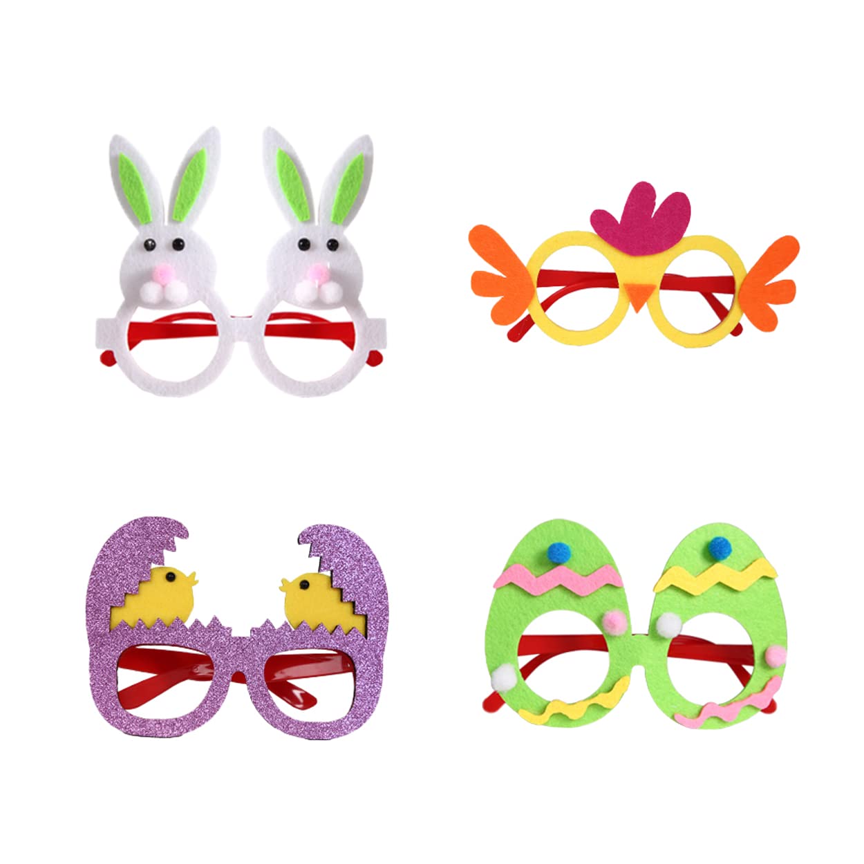 Easter Glasses for Kids - 4PCS Plastic Easter Egg Glasses with Chick & Bunny Designs - Fun Eyewear for Girls, Boys & Toddlers - Perfect for Easter Parties, Egg Hunts & Photo Props