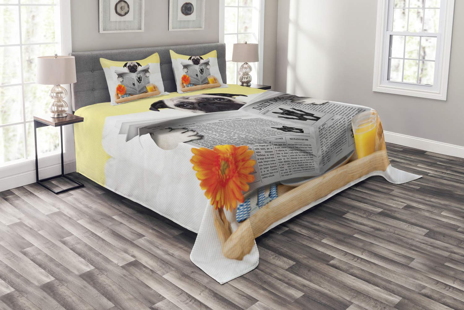 Ambesonne Pug Bedspread Set 3-Piece Queen Size - Cozy Dog-Themed Bedding for Family Fun