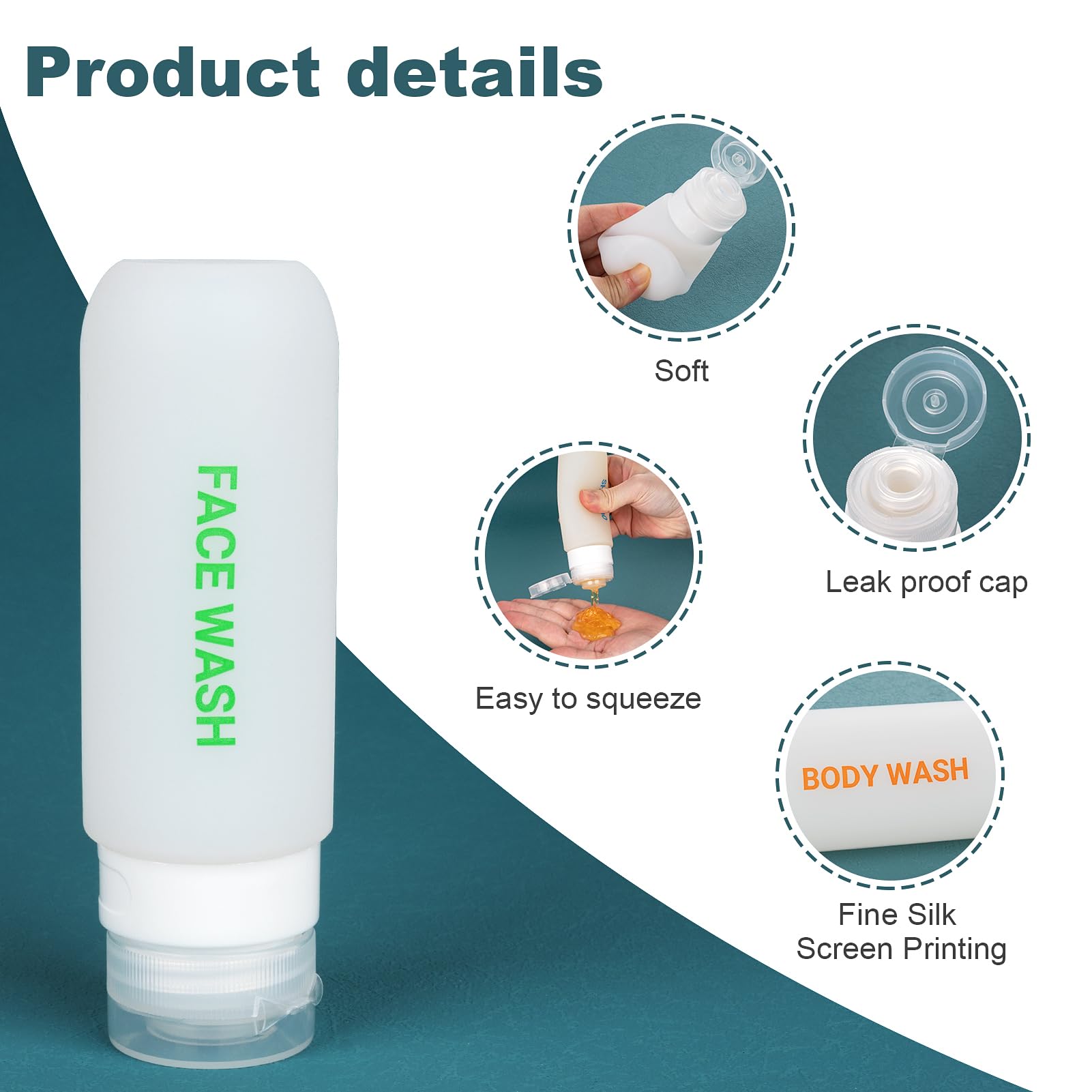 5-Pack 3oz TSA Approved Leak-Proof Travel Bottles - Auto-Rebound Squeezable Silicone Toiletry Containers with Transparent Toiletry Bag | Perfect for Air Travel, Gym, Camping & Vacation Essentials
