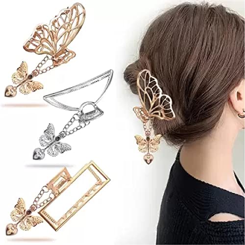 NAVMAV Gold Metal Butterfly Hair Claw Clip - Strong Hold Hair Clamp for Women, Perfect for Thin to Thick Hair Styling | Fashion Hair Accessories (Pack of 1) - Great for Parties, Weddings & Everyday Use