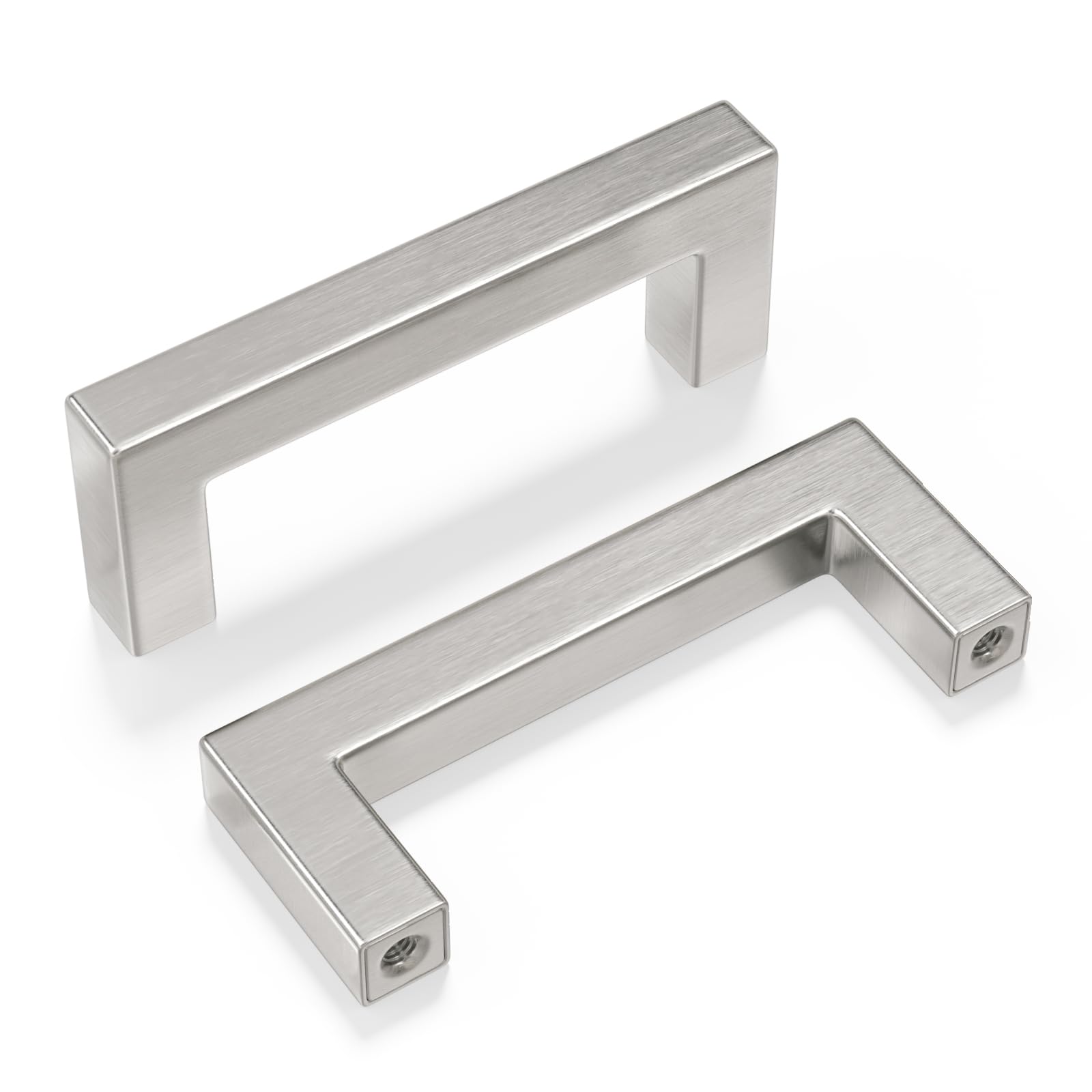 Goldenwarm Brushed Nickel Cabinet Pulls - 3 Inch Hole Center, 25 Pack - Square Drawer Handles for Kitchen, Dresser & Bathroom Hardware - Durable & Stylish Cabinet Knobs for Home Renovation & Furniture Upgrade