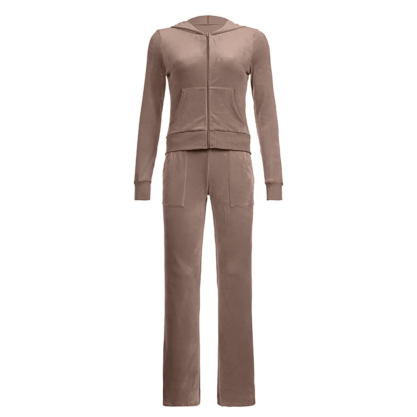 Stylish Women's 2-Piece Lounge Set - Zip Up Hooded Sweatshirt & Pants Comfy Velvet Outfit for Casual Wear | Perfect for Home Relaxation, Yoga & Coffee Dates
