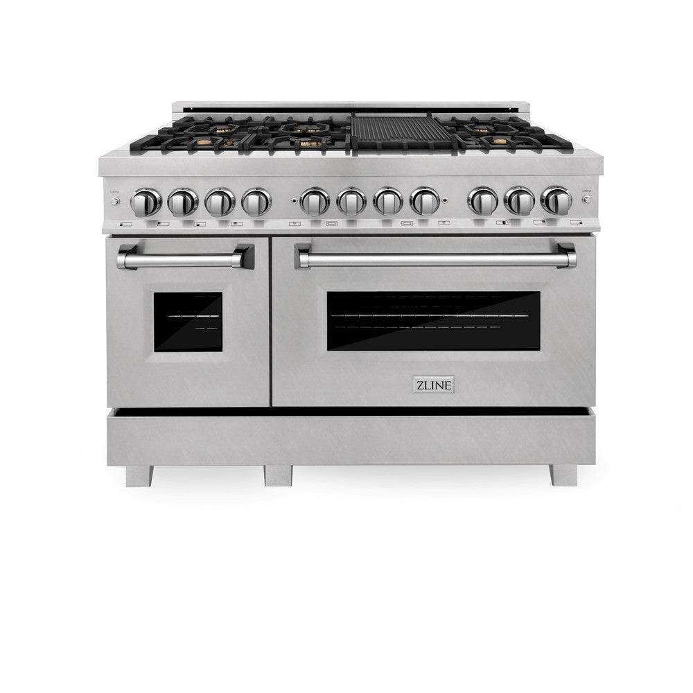 ZLINE 48-inch 6.0 cu. ft. Dual Fuel Range with Gas Cooktop & 2 Electric Ovens - Satin Stainless Steel with 6 Brass Burners (RAS SN BR 48) | Professional Kitchen Appliance for Home Chefs & Cooking Enthusiasts