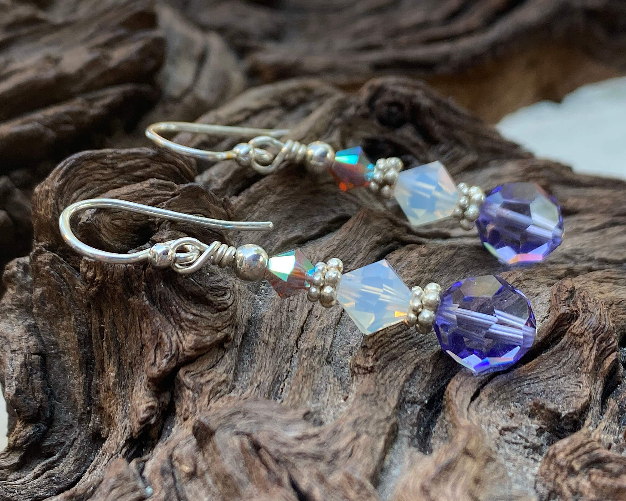 Opal Tanzanite Crystal Beaded Earrings for Women - Handmade Dangle Drop Earrings Jewelry Gift for Wedding, Party & Special Occasions