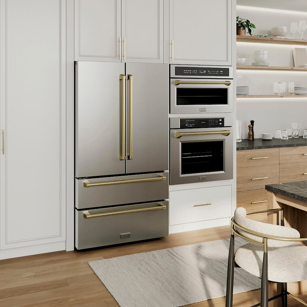 ZLINE Autograph Edition 30 Inch Stainless Steel Professional True Convection Wall Oven with Air Fry & Self-Clean - Champagne Bronze Handle (WASZ 30 CB) | Perfect for Home Chefs & Modern Kitchens