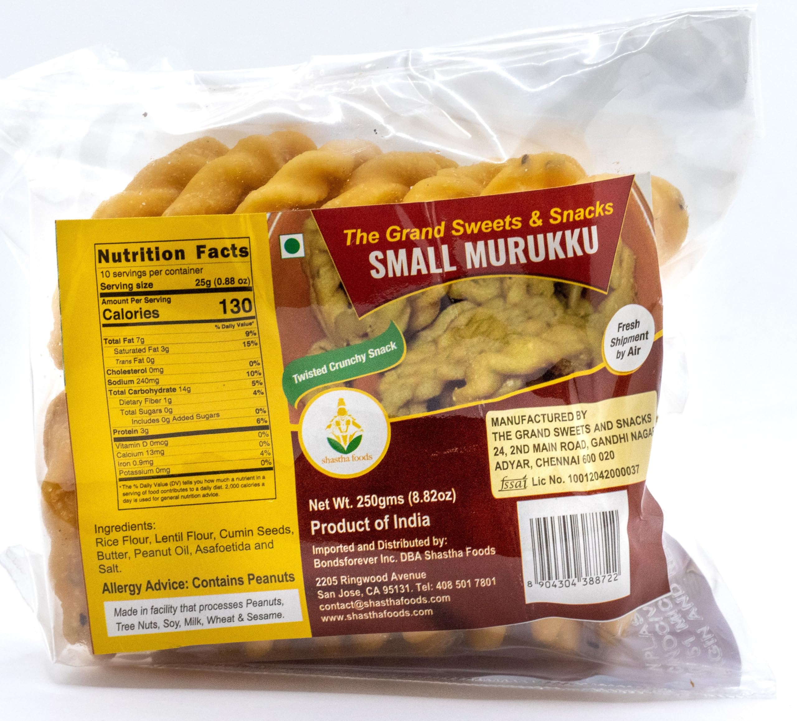 Grand Sweets and Snacks Small Hand Murukku - 5 Pack (250g Each) | Traditional Indian Crispy Snack | Perfect for Parties, Tea Time & Gifting