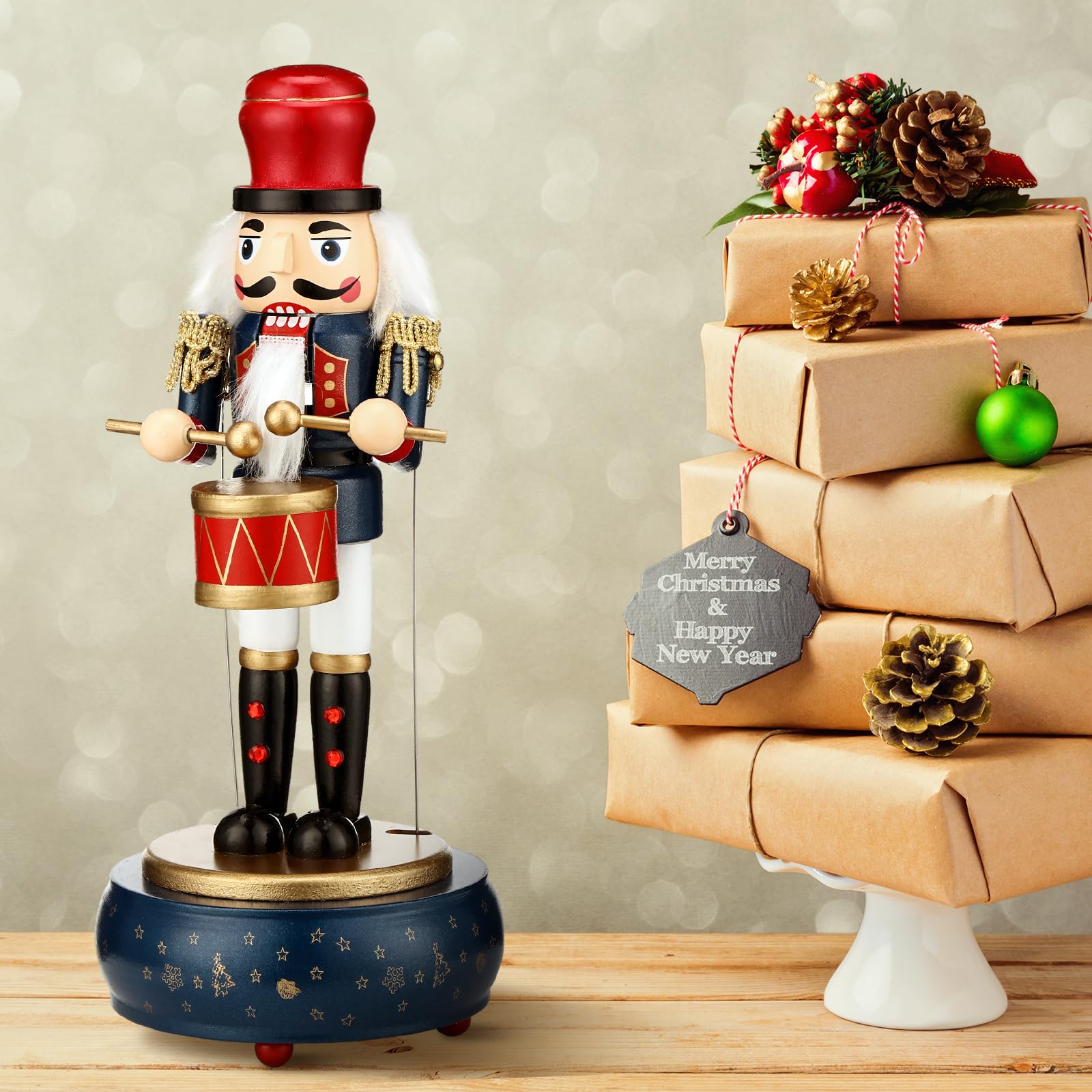 Handmade Wooden Nutcracker Soldier Music Box - Wind Up Christmas Musical Toy, Retro Nutcracker Figures for Holiday Decor & Gift (Perfect for Christmas Tree Ornaments, Mantel Displays & Festive Home Decor)