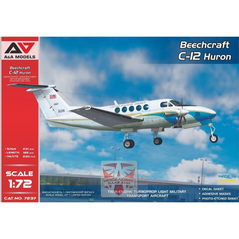 A&A Models 7237 1/72 Scale Beechcraft C-12 Huron Military Aircraft Model Kit - Perfect for Collectors, Hobbyists & Aviation Enthusiasts
