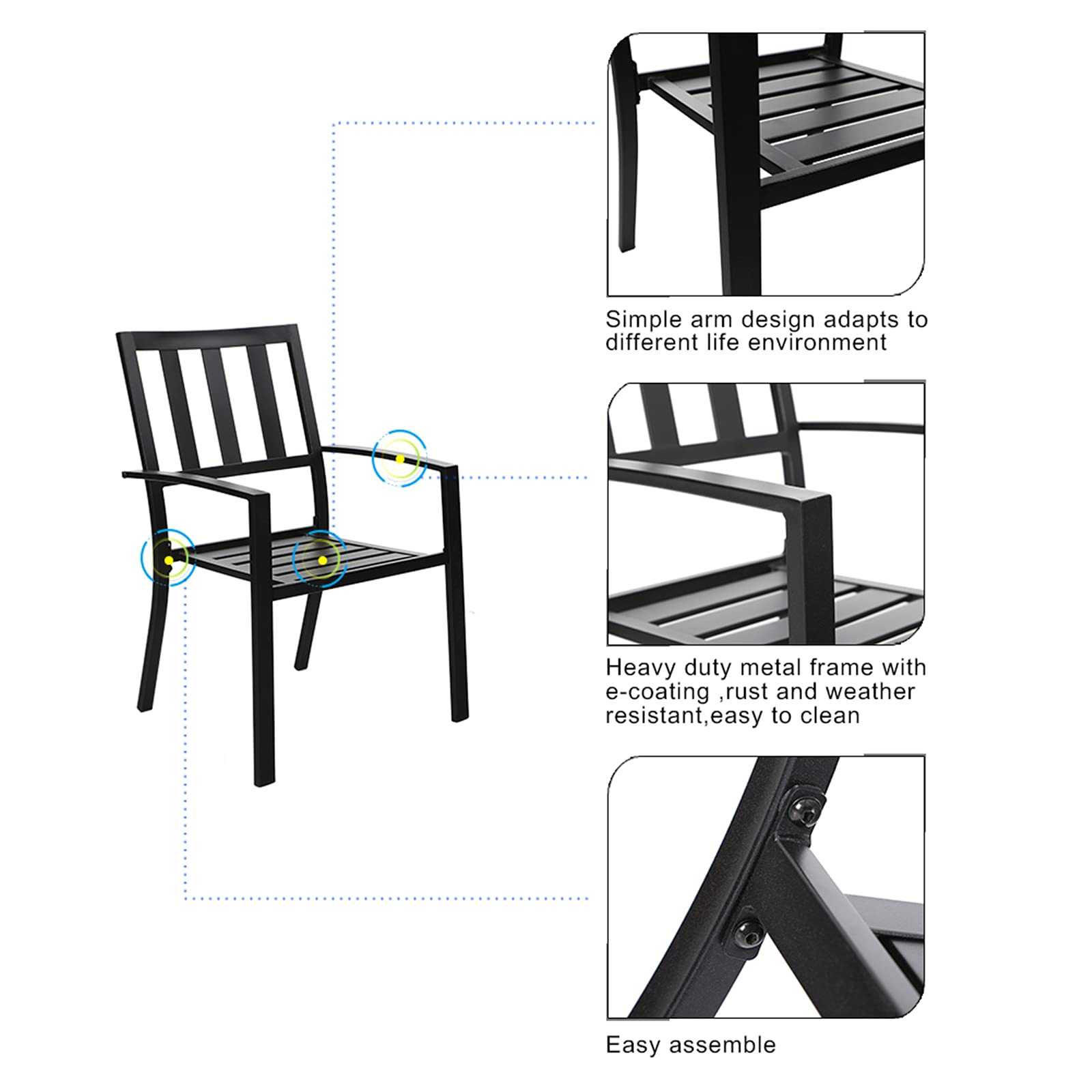 MFSTUDIO 6-Piece Outdoor Patio Dining Set with 4 Steel Slat Chairs, 1 Round Table & 10ft Auto-Tilt Umbrella (Beige) - Perfect for Backyard BBQs, Garden Parties & Poolside Relaxation (Base Not Included)