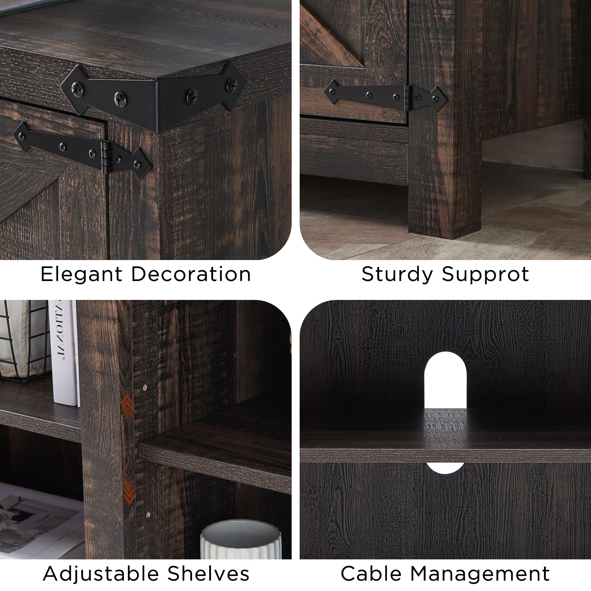 Farmhouse TV Stand for 75 Inch TVs - Rustic Oak Wood Media Console with Barn Doors & Storage Cabinets - Easy Assembly Entertainment Center for Living Room, Home Theater & Family Room Decor