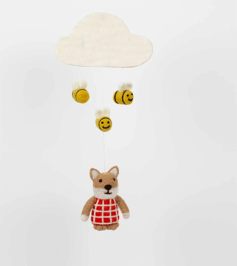 Handmade Felted Fox and Bees Nursery Mobile - Cute Animal Themed Baby Crib Decor for Newborns & Toddlers | Perfect for Baby Showers, Gender Reveals, and Nursery Room Decorations