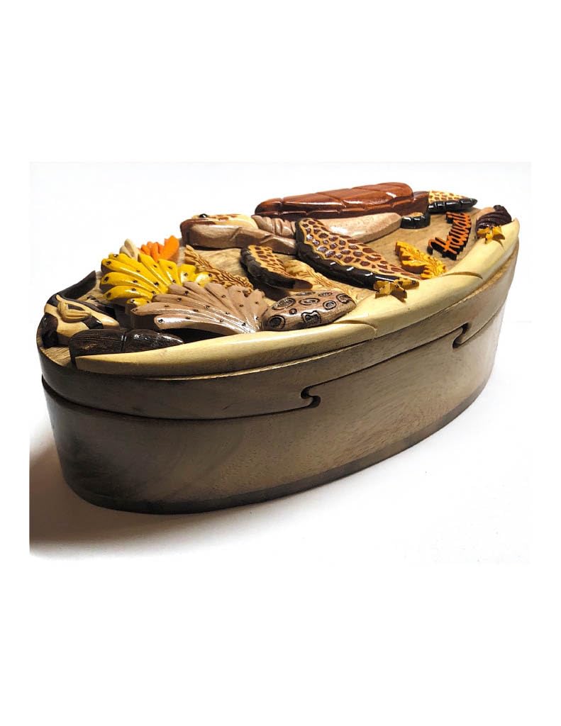 Handcrafted Wooden Puzzle Jewelry Box with Turtle & Coral Underwater Hawaiian Design - Perfect for Gift Giving, Jewelry Storage & Home Decor