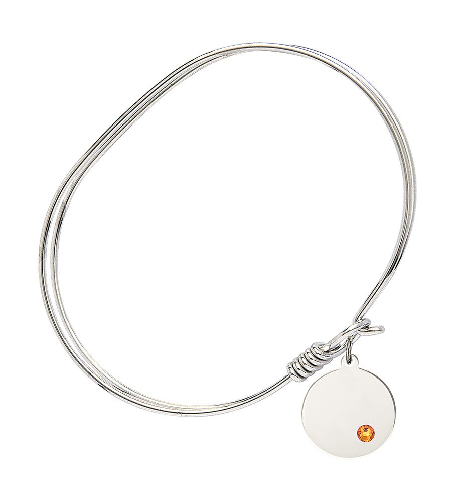 7 Inch Oval Eye Hook Bangle Bracelet with Plain Disc Charm & November Yellow Crystal - Elegant Jewelry for Women, Perfect for Parties, Weddings & Daily Wear