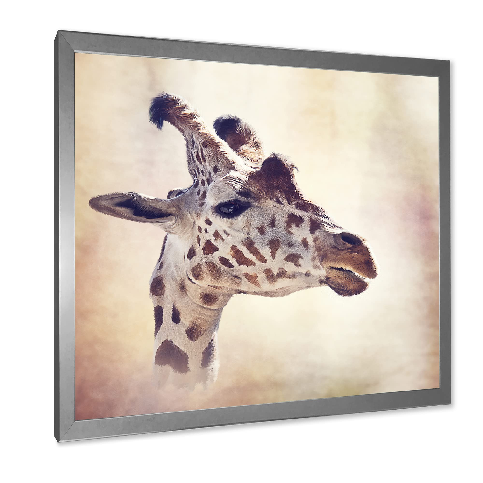 Farmhouse Framed Wall Art - Portrait of A Giraffe III - Handmade Canvas Painting for Living Room, Bedroom & Nursery Decor