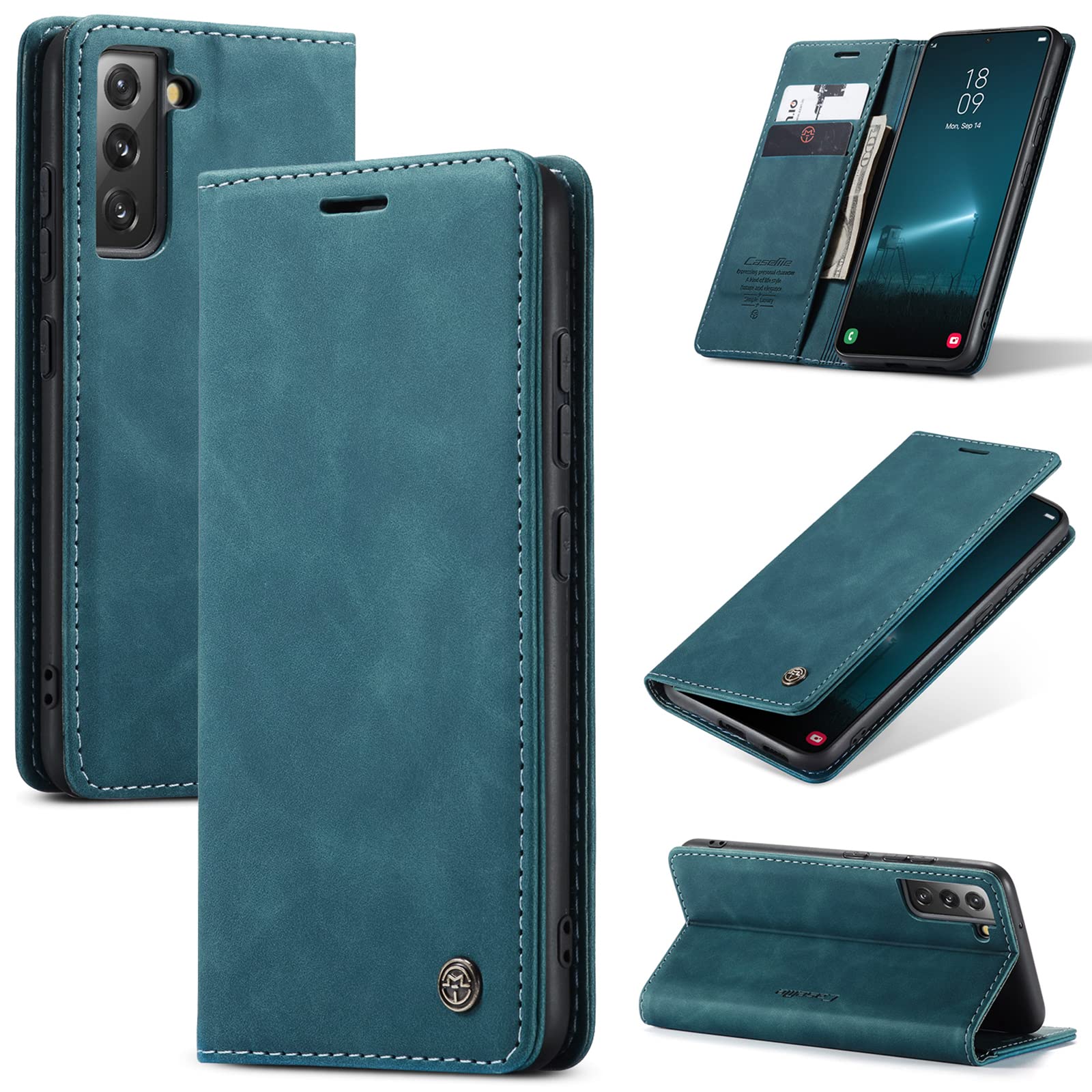 Premium PU Leather Wallet Case for Samsung Galaxy S22 Plus 5G - Vintage Matte Flip Cover with Card Slots & Magnetic Closure | Stand Function, Shockproof Protection | Perfect for Work, Travel & Daily Use - Blue