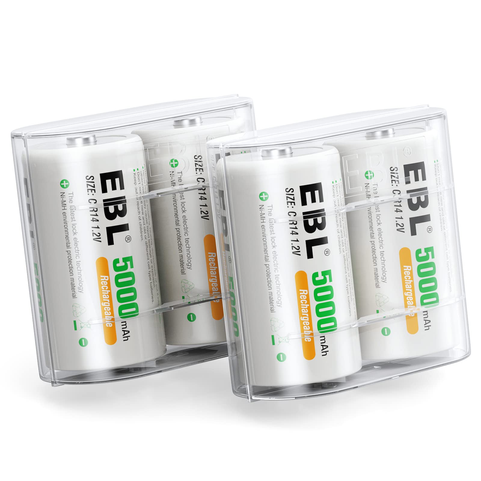 EBL 5000mAh Rechargeable C Batteries (4-Pack) - High Capacity Ready-to-Use Power for Flashlights, Toys & Electronic Devices