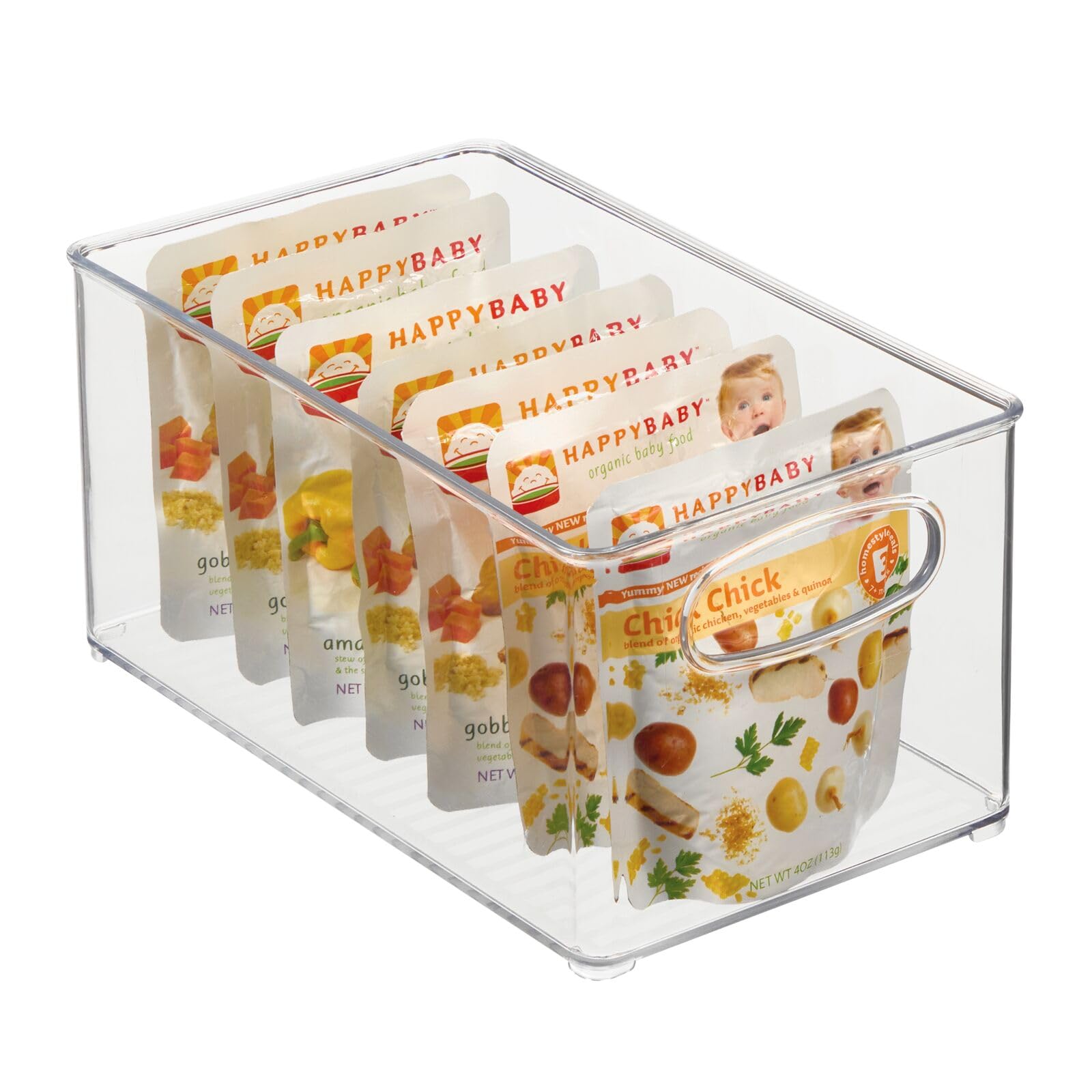 mDesign Plastic Baby Nursery and Food Organizer Bins - 2 Pack Clear Storage Bins with Handles for Closet, Cabinet, Shelves - Perfect for Baby Supplies, Canned Food & Bottles - Ideal for Nursery Organization, Pantry Storage & Home Decluttering