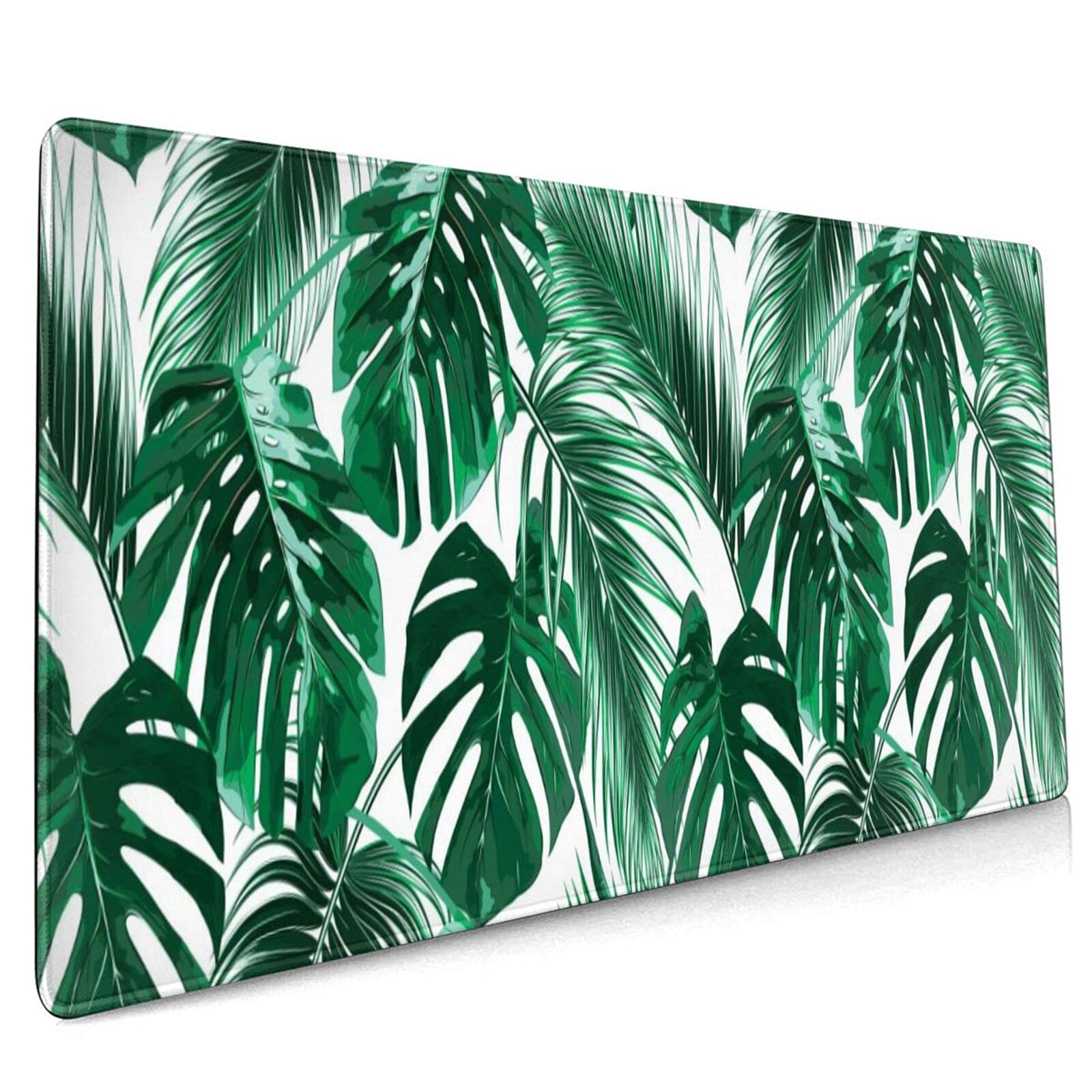 Large 35.4×15.7 Inch Tropical Palm Leaf Gaming Mouse Pad - Non-Slip Rubber Base, Stitched Edges, Waterproof Extended Desk Mat for Keyboard & Mouse - Perfect for Office, Home & Gaming Setup (Ergonomic Workspace Accessory)