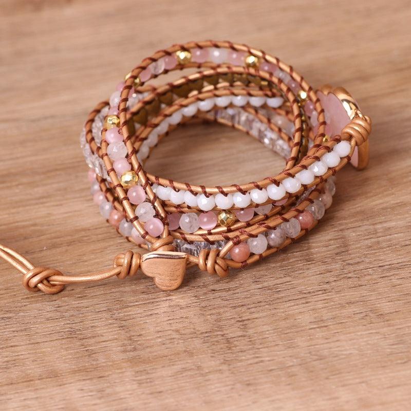 Pink Crystal Chip Braided Bracelet - Elegant Multi-Layered Beaded Jewelry for Women | Perfect for Parties, Weddings & Everyday Wear