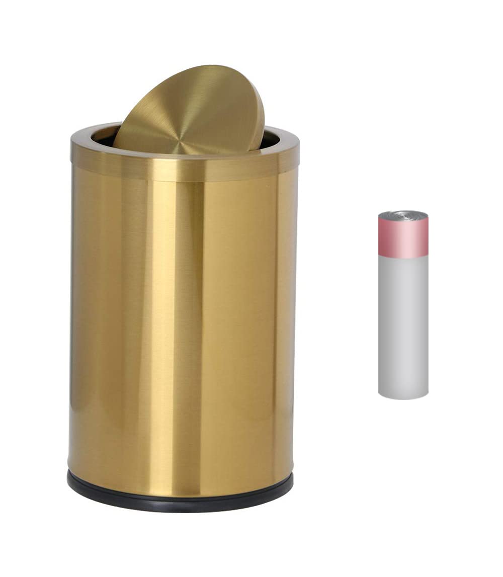 Stainless Steel Trash Can with Flip Lid - 9L for Kitchen, Bathroom & Bedroom - Metallic Gold