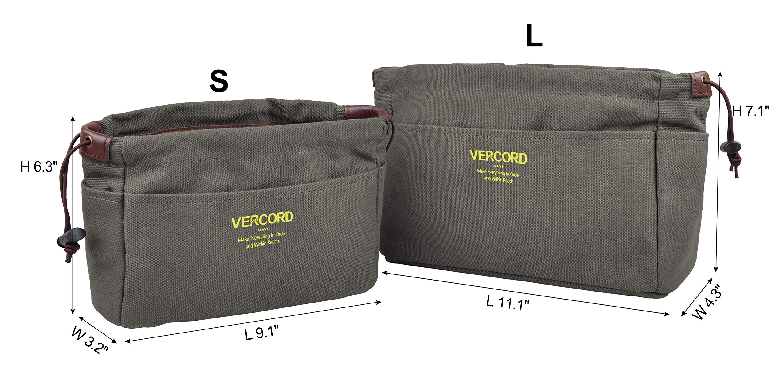 Vercord Canvas Handbag Organizers - Sturdy Purse Insert Organizer with 10 Pockets (Army Green, Small) | Perfect for Travel, Work & Daily Use to Keep Essentials Organized