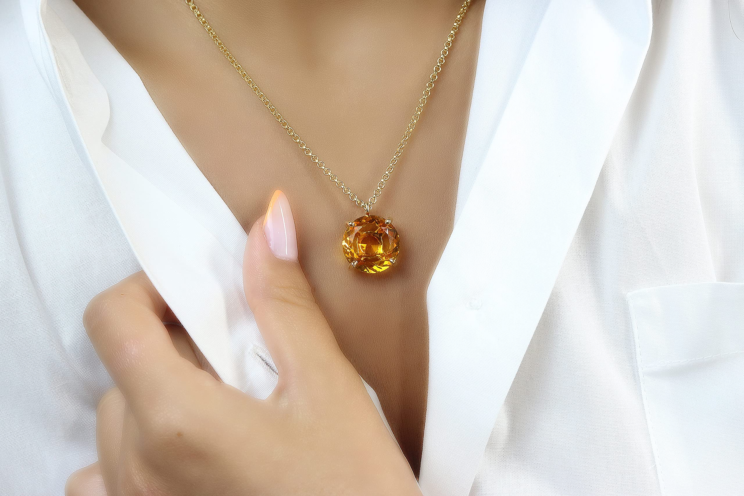 14k Gold Citrine Necklace - Handmade Gemstone Jewelry for Women - Birthday & Wedding Gift