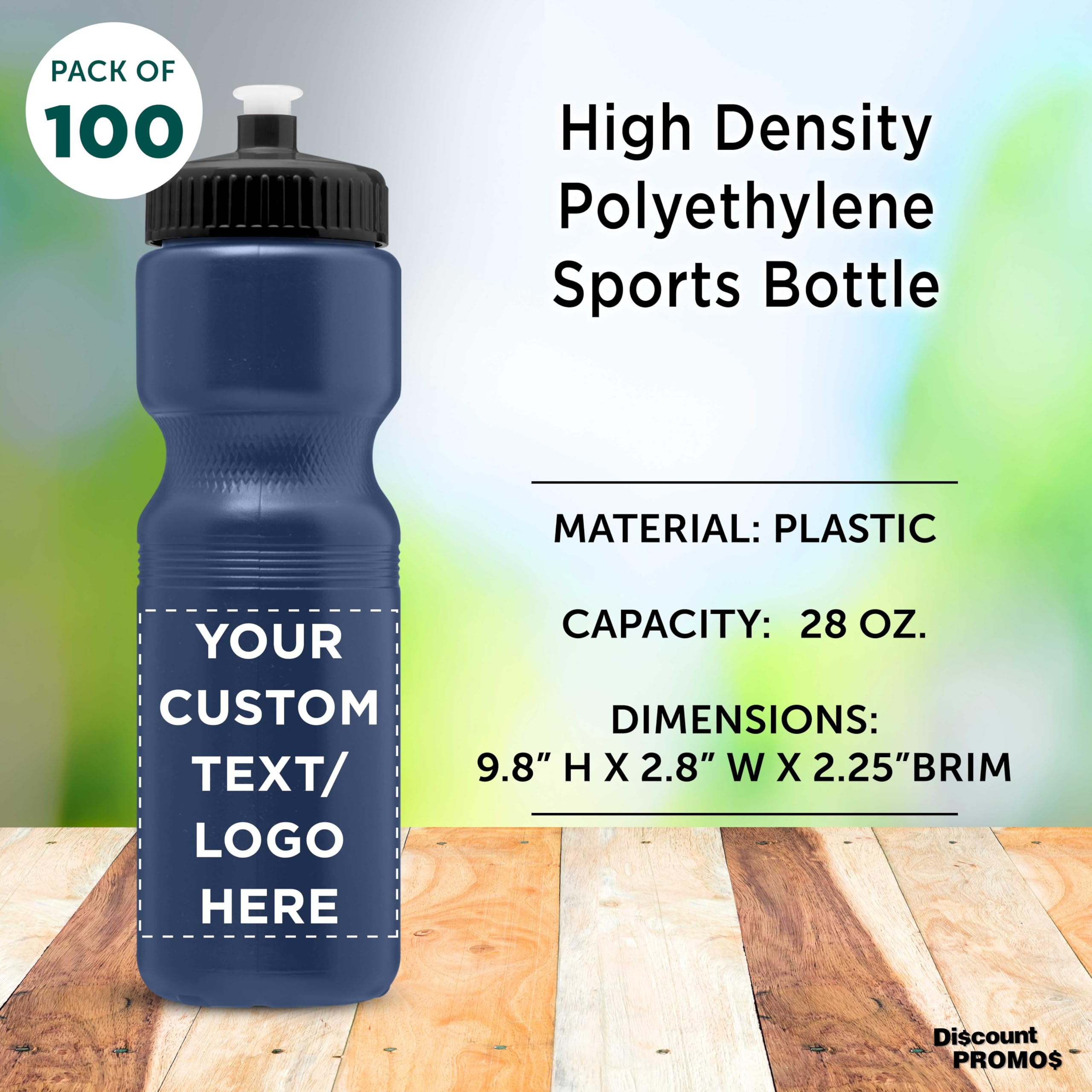 28 oz Custom Push Cap Plastic Water Bottles - Bulk Pack of 100 - Personalized Navy Blue Water Bottles for Gym, Hiking, Camping & Outdoor Sports - Ideal for Hydration at Workouts, Adventures and Team Events