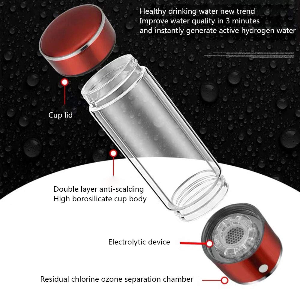 Premium Alkaline Hydrogen Water Bottle with SPE PEM Dual Chamber Technology - Fast 3-Min Hydrogen Generation (1540PPB, 380ml) & Gas Inhaler - Gold    Perfect for Hydration, Detox, and Wellness - Ideal for Gym, Travel, and Daily Use