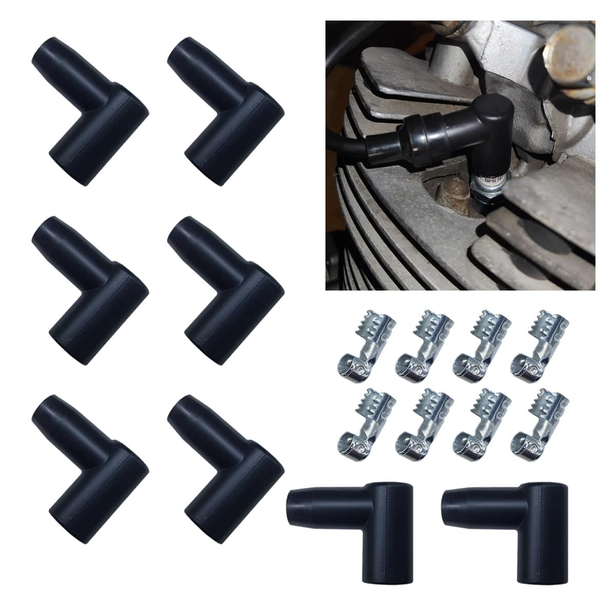 8 PCS High-Performance Car Spark Plug Boot Terminal Kit - 90 Degree HEI Distributor & Coil Boots with Heat-Resistant Silicone - Compatible with 6mm-10mm Spark Plug Wires - Perfect for Engine Maintenance & Performance Upgrades