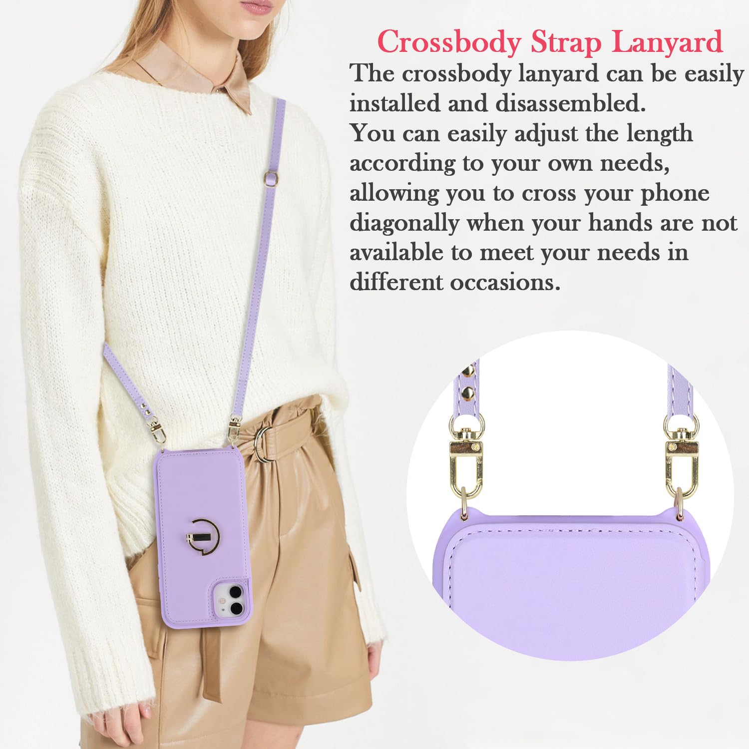 Havaya Crossbody Phone Case for iPhone 11 with Strap, Card Holder & Kickstand - Purple | Wallet Case for Women with Credit Card Slots | Perfect for Travel, Shopping & Hands-Free Convenience