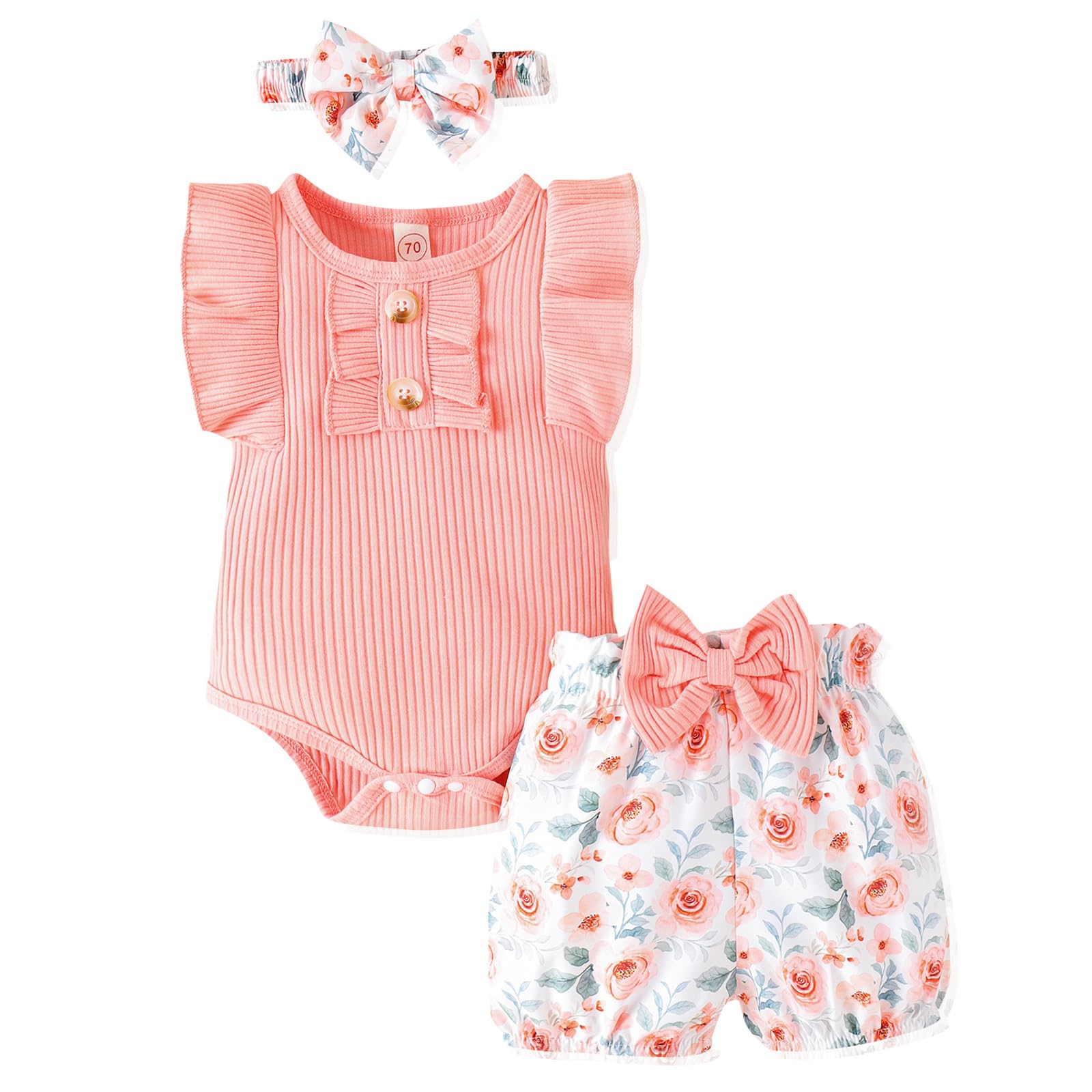 Newborn Baby Girl Clothes Outfits - Cute Ruffle Romper & Shorts Set with Headband | Infant Bodysuits for Photo Shoots, Parties & Everyday Wear