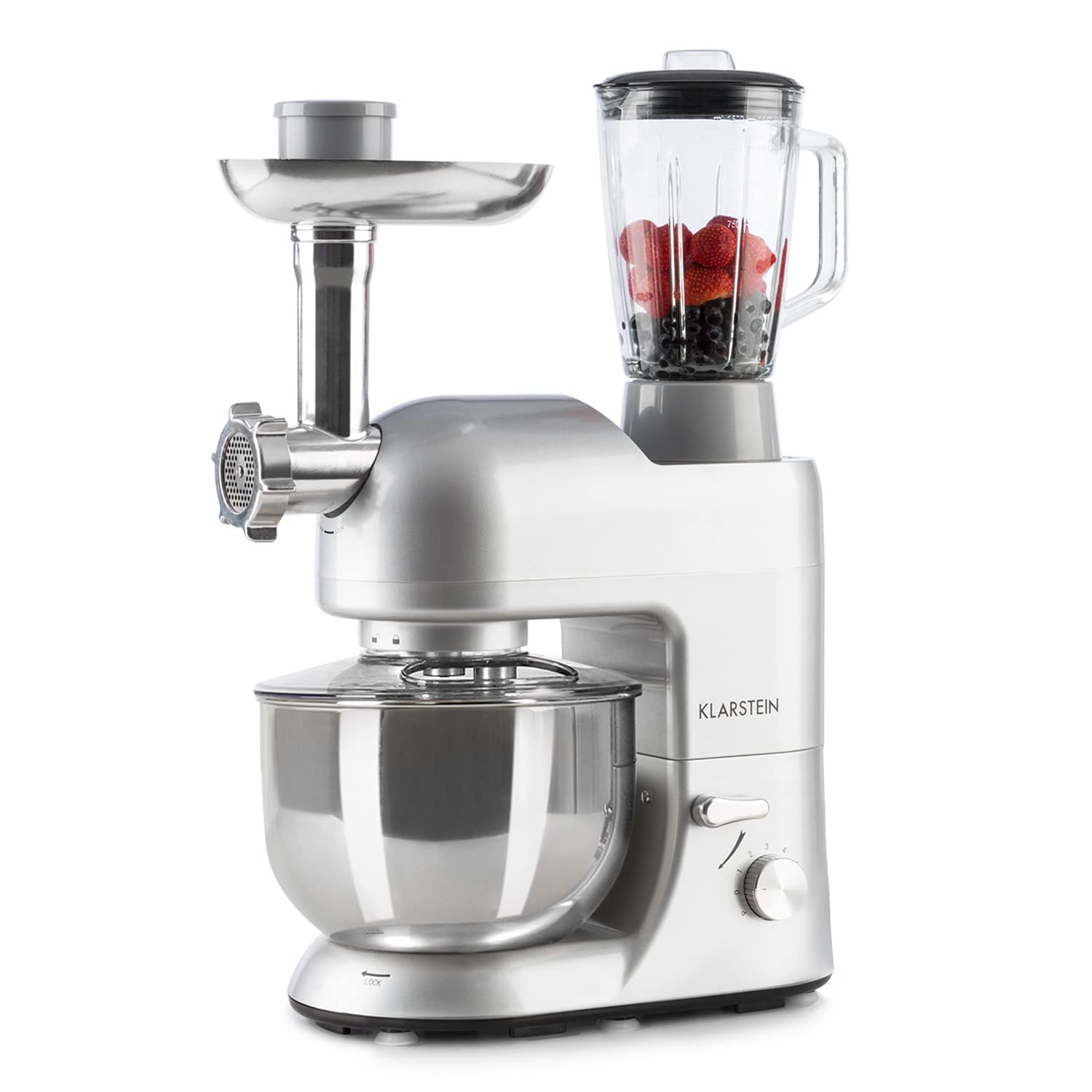 Klarstein 1800W Stand Mixer with 5L Bowl, 1.5L Blender & Meat Grinder - 6-Speed Multifunctional Kitchen Machine for Baking, Cooking & Food Prep - Perfect for Home Bakers & Professional Chefs