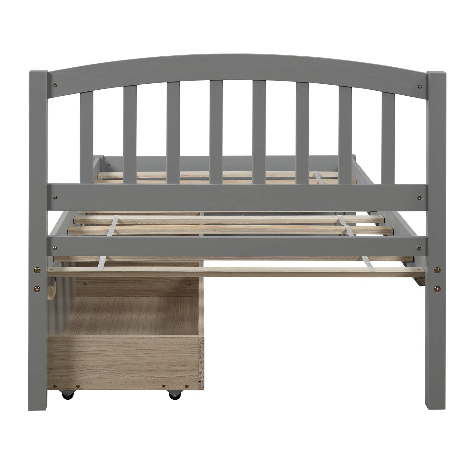 Danxee Grey Wooden Platform Bed Frame with Headboard & Underbed Storage - Twin Size Captain Bed for Small Spaces, Kids Room & Guest Bedroom - Sturdy Wood Bed Frame with Hidden Storage Compartments