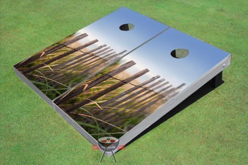 Custom Tailgate Beach Fence Themed Cornhole Boards Set - Portable Outdoor Game for Backyard, Parties, and Beach Events