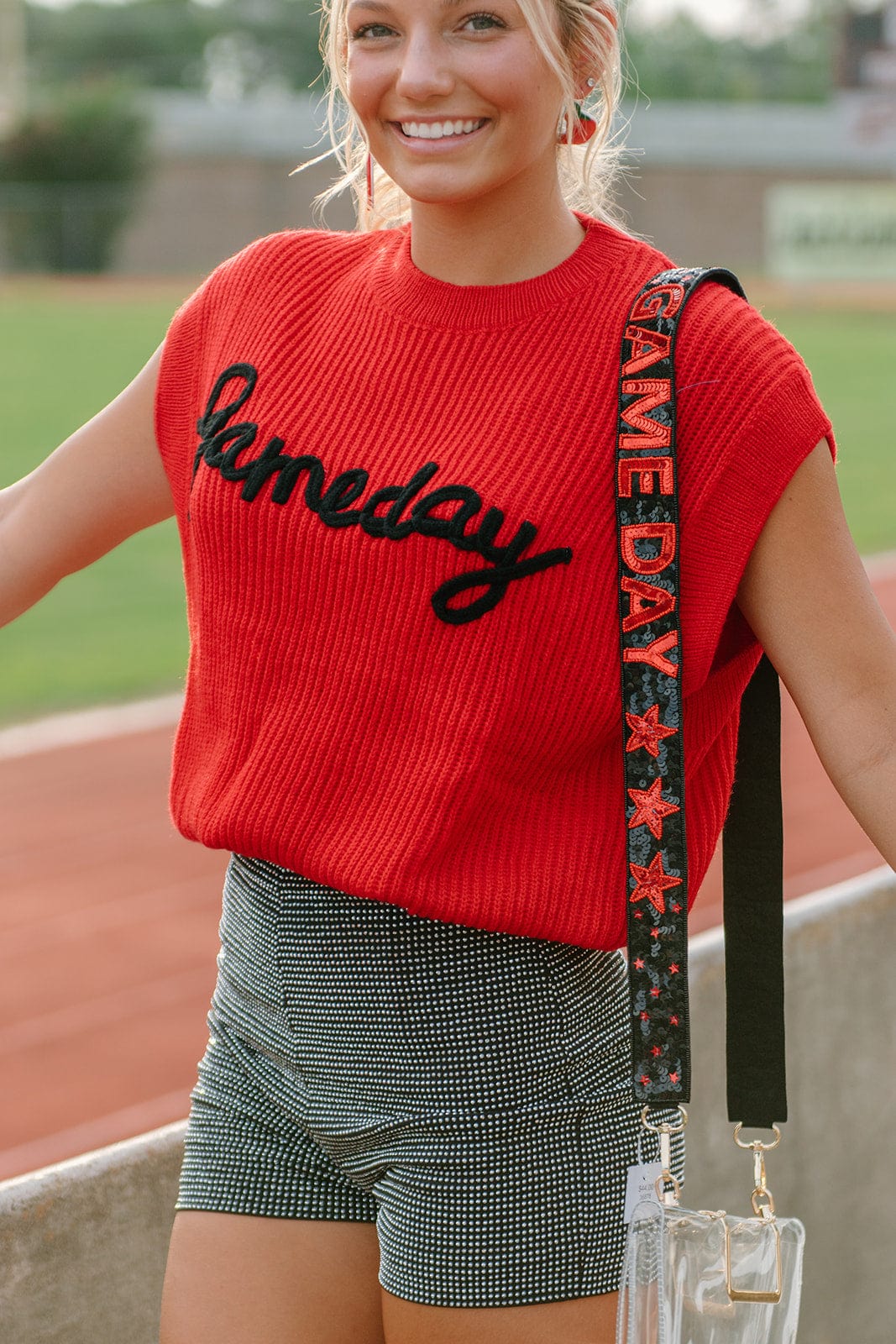Black & Red Sequin Game Day Bag Strap - Adjustable Crossbody Purse Strap for Women | Perfect for Football Games, Concerts, Parties & Night Out