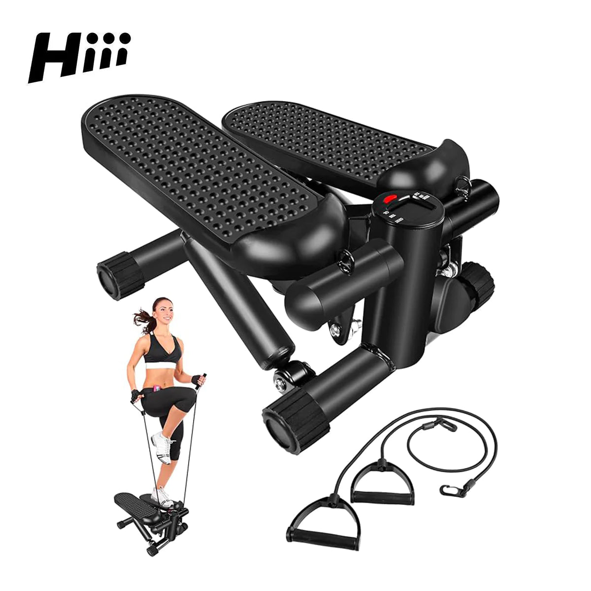 Stepper with Resistance Bands - Adjustable Fitness Stepper Machine for Home Workouts | Full Body Exercise Equipment for Legs, Arms & Core | Perfect for Cardio, Strength Training & Physical Therapy